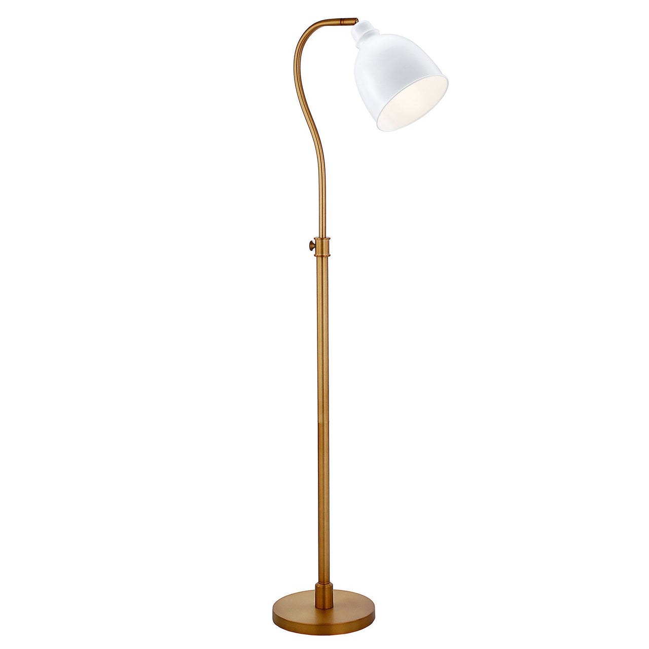 Brass Adjustable Reading Floor Lamp With White Frosted Glass Dome