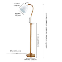 Thumbnail for Brass Adjustable Reading Floor Lamp With White Frosted Glass Dome