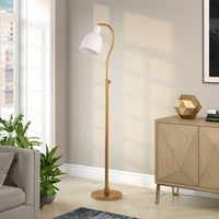 Thumbnail for Brass Adjustable Reading Floor Lamp With White Frosted Glass Dome