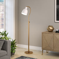 Thumbnail for Brass Adjustable Reading Floor Lamp With White Frosted Glass Dome