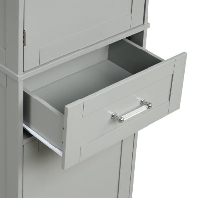 Tall Freestanding Storage Cabinet With Two Different Size Drawers And Adjustable Shelf