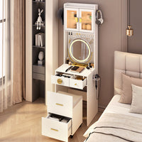 Thumbnail for 3 Draws 2 Doors 1LED3 Color Tone Light Touch Large Round Mirror Dressing Table Set