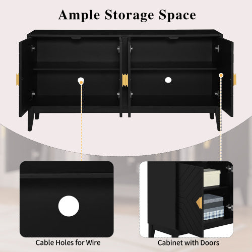 4-door Sideboard Storage Cabinet With Gold Handle And Adjustable Shelves