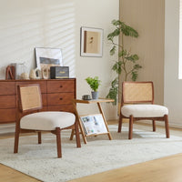 Thumbnail for Set Of 2 Modern Beige Lounge Chair With Woven Backrest, Sturdy Wooden Frame, Minimalist And Elegant Accent Seating For Living Room, Bedroom, Or Office
