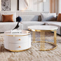 Modern 2-piece White Circular Nested Coffee Table With Drawers