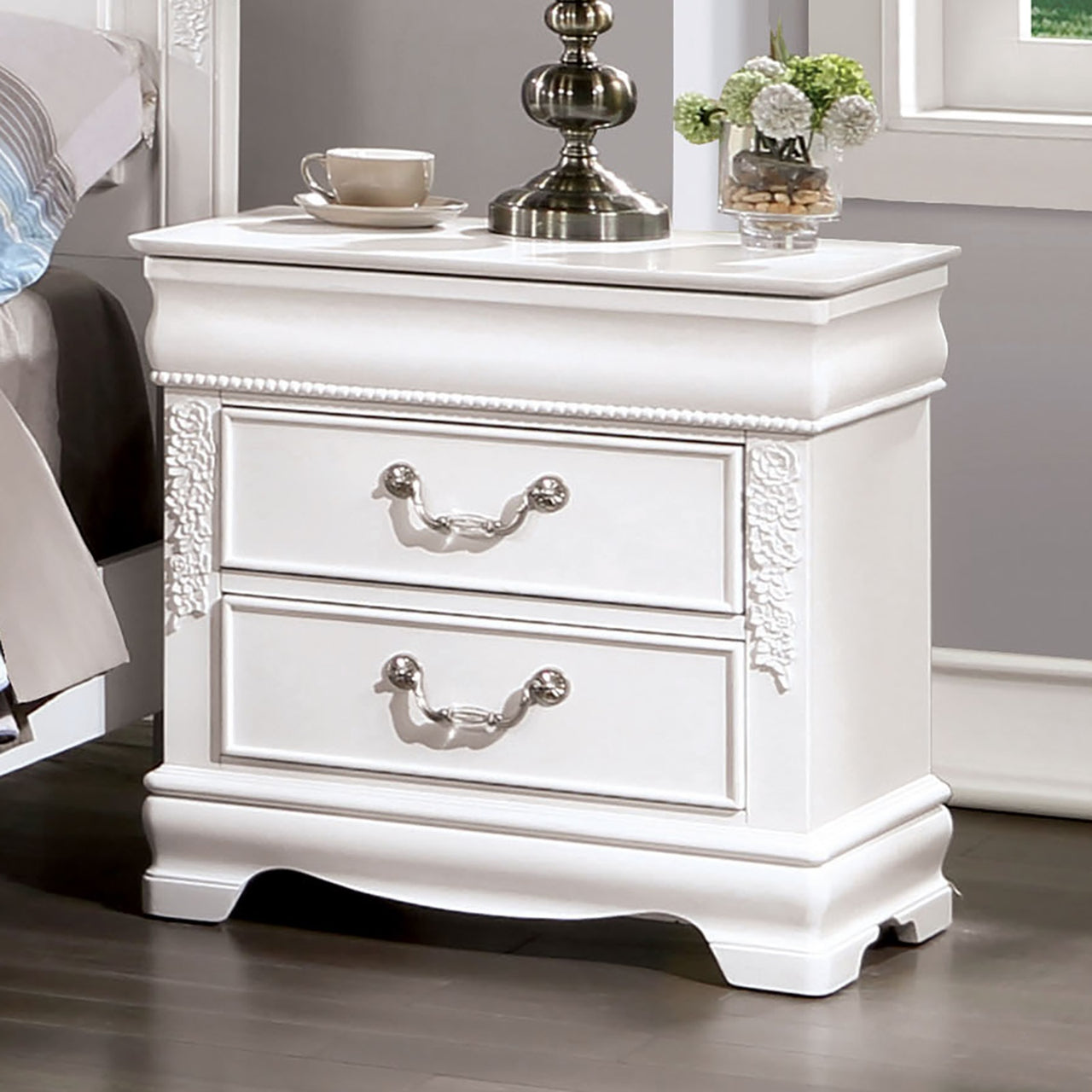 Classic White Color 1pc Nightstand, 2-Drawers