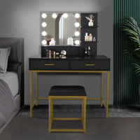 Thumbnail for Black, Particleboard, Steel Frame, Two-drawer, Three-tier Shelf, Dressing Table Set
