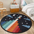 Space Rocket Patterned Kids Room Area Rug,