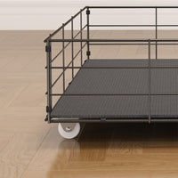 Thumbnail for Queen Size Bed Frame With LED, 4 Under-bed Portable Storage Drawers & Wings Headboard Design