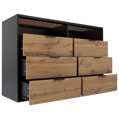 Sideboard Cabinet Dresser With 6 Drawers And 2 Open Shelves