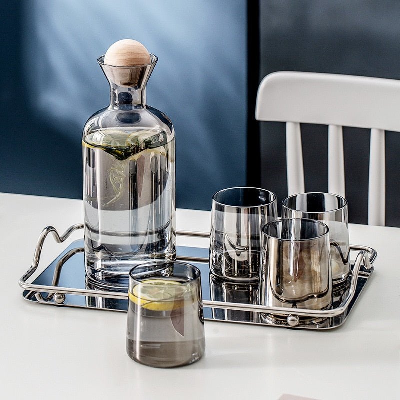 5pcs Glass Carafe Set with Wood Lid - Ideal for Wine, Whiskey, and Juice - Casatrail.com