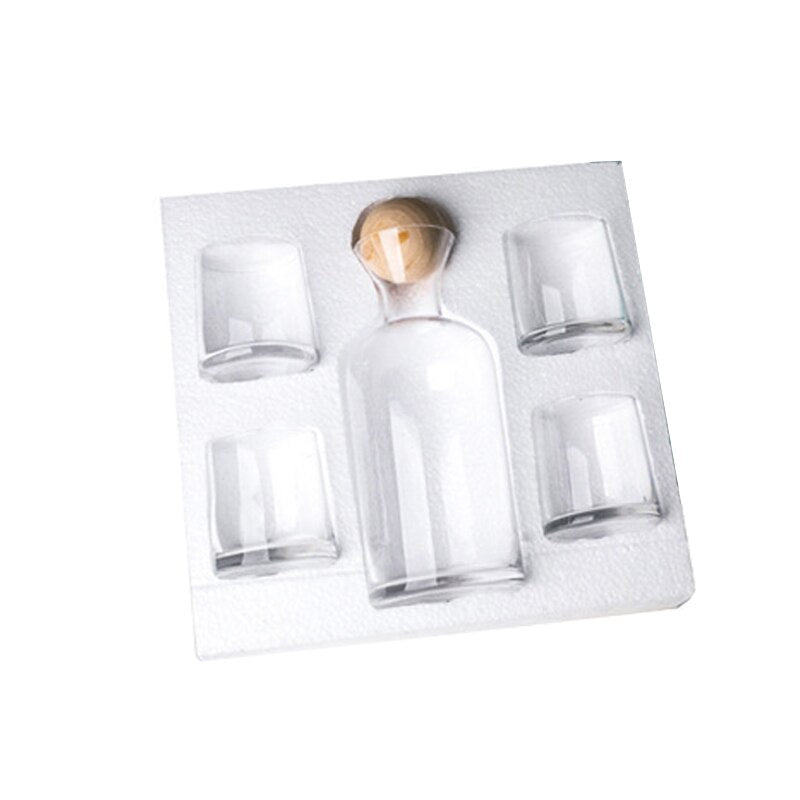 5pcs Glass Carafe Set with Wood Lid - Ideal for Wine, Whiskey, and Juice - Casatrail.com