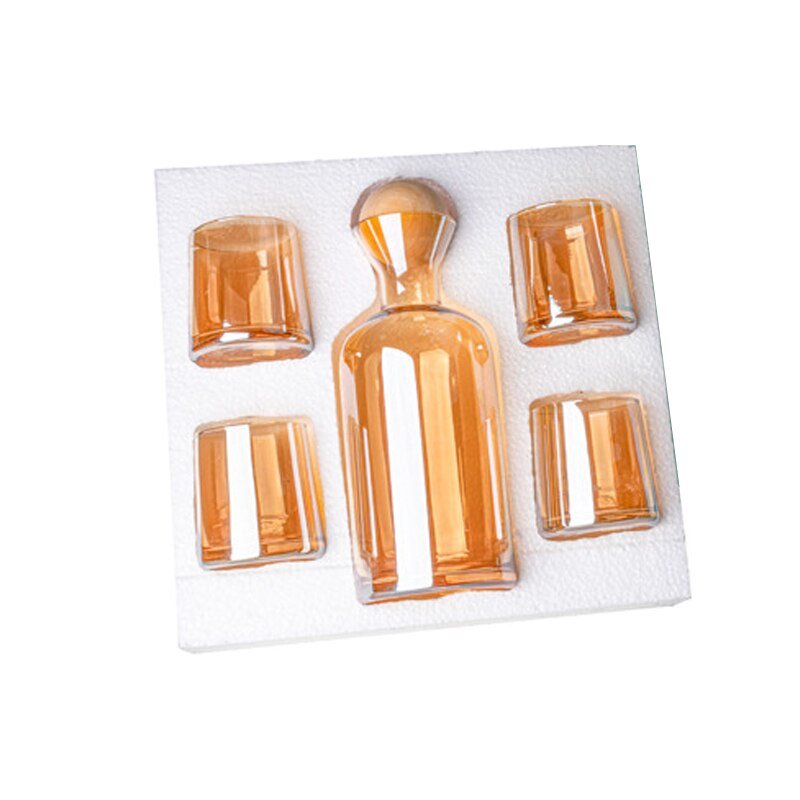 5pcs Glass Carafe Set with Wood Lid - Ideal for Wine, Whiskey, and Juice - Casatrail.com