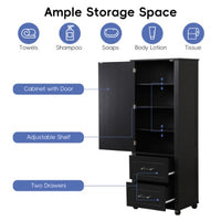 Thumbnail for Tall Freestanding Storage Cabinet With Two Drawers And Adjustable Shelf