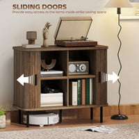 Thumbnail for 35.4 Sideboard Buffet Cabinet With Storage With Slatted Tambour Doors And Metal Legs