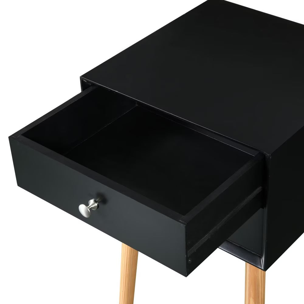 Bedside Table With 2 Drawers And Rubber Wood Legs