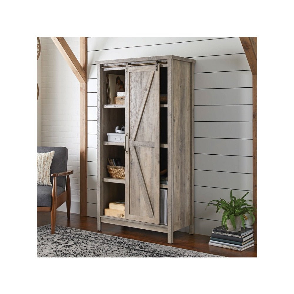 66" Modern Farmhouse Bookcase Cabinet with Rustic Gray Finish - Casatrail.com