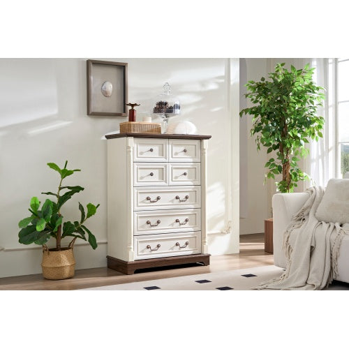 7 Drawer Dresser Chest For Bedroom With Wooden Base And Riser Trim