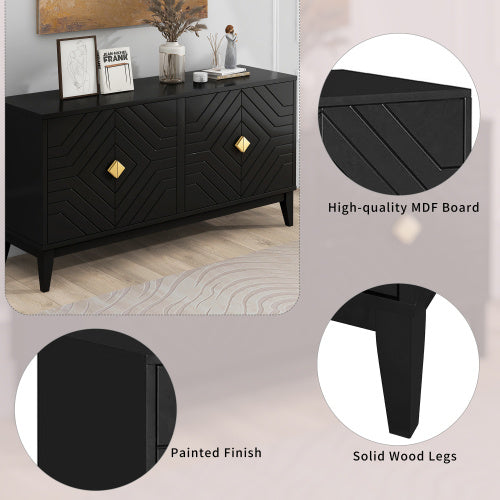 4-door Sideboard Storage Cabinet With Gold Handle And Adjustable Shelves