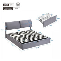 Thumbnail for Upholstered King Size Hydraulic Bed with Three Drawers, Bed Box For Storage & Slatted Frame With Headboard, Without Mattress