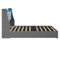 Thumbnail for Queen Size Bed Frame With LED, 4 Under-bed Portable Storage Drawers & Wings Headboard Design