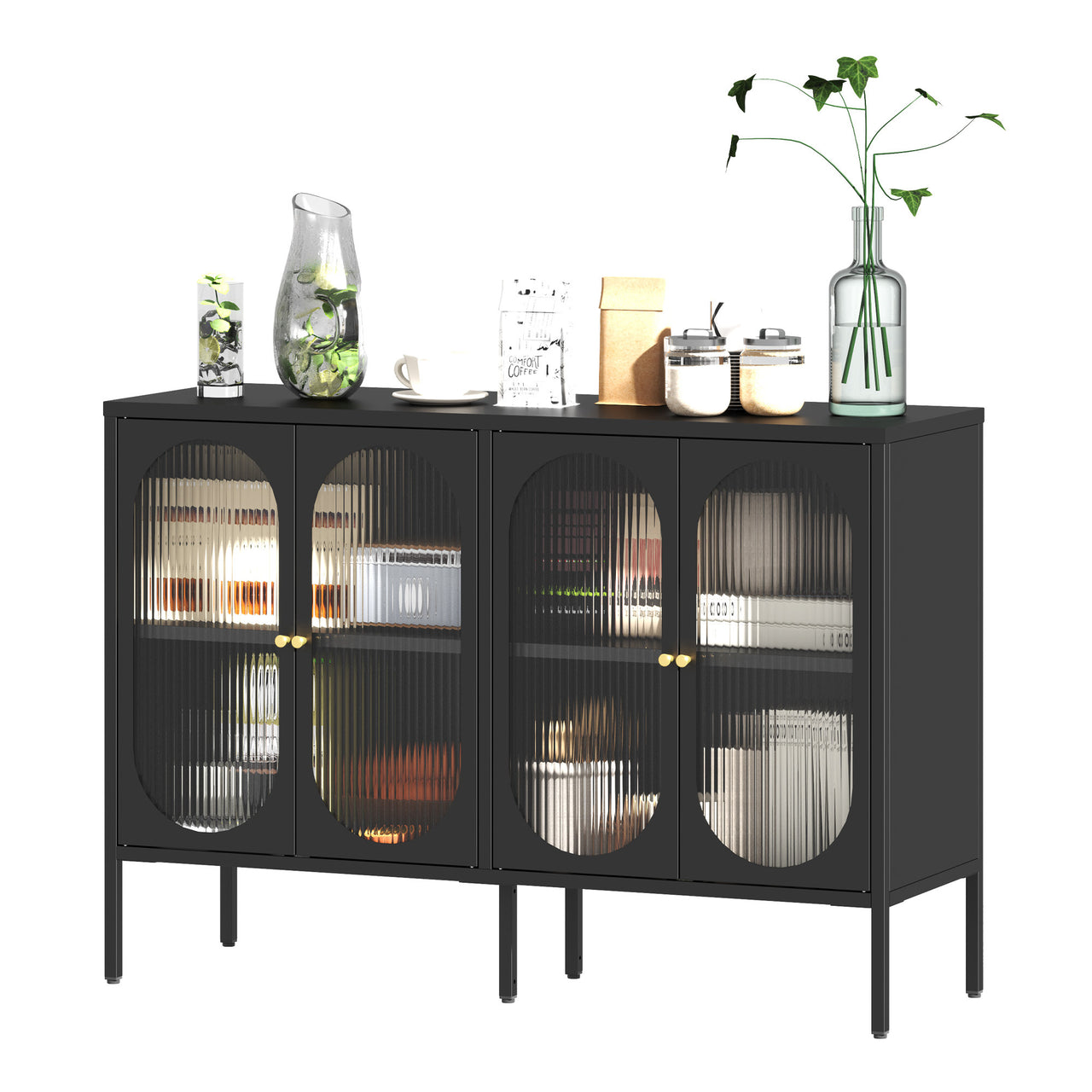 Metal Sideboard Cabinet With 4 Glass Door