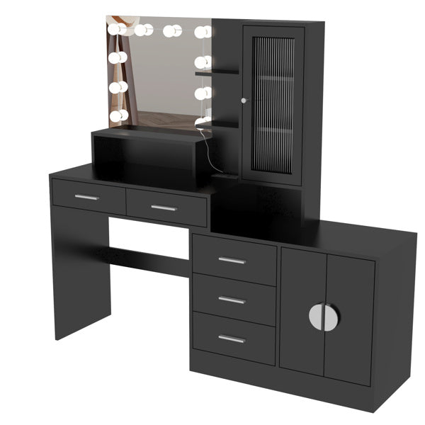 3-door, 4-drawer, Dressing Table, With Sockets, and Tri-tone Light Bulbs