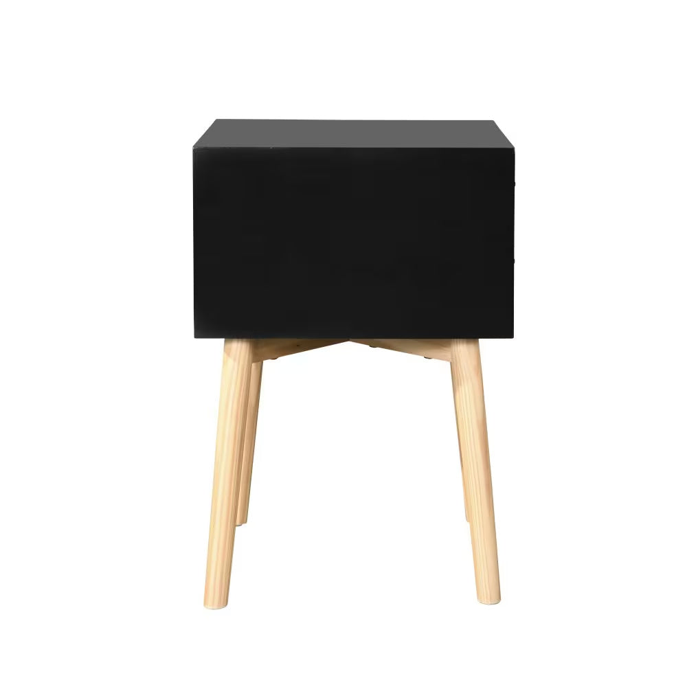 Bedside Table With 2 Drawers And Rubber Wood Legs