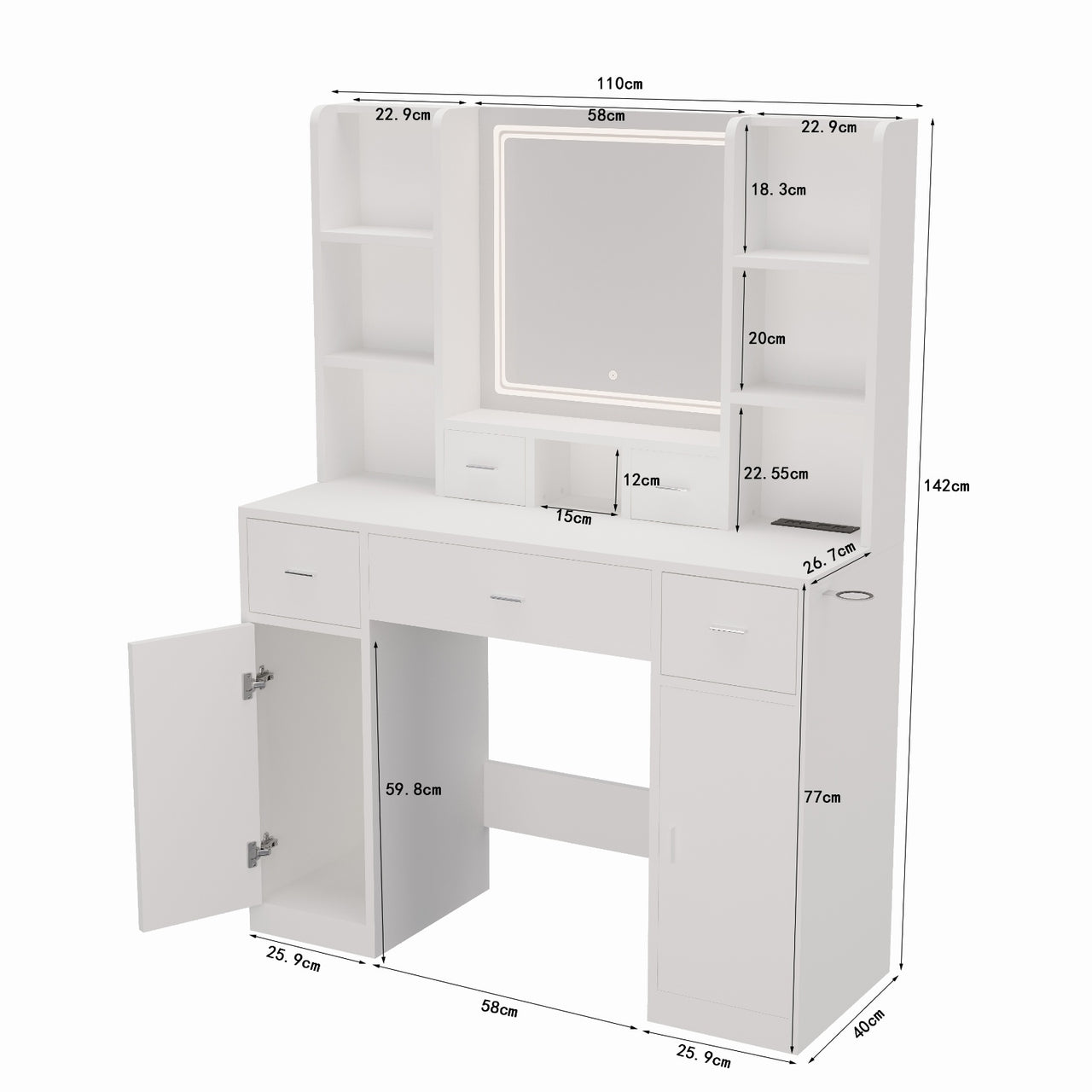 Smart Mirror Dressing Table With Drawers And Storage Cabinet