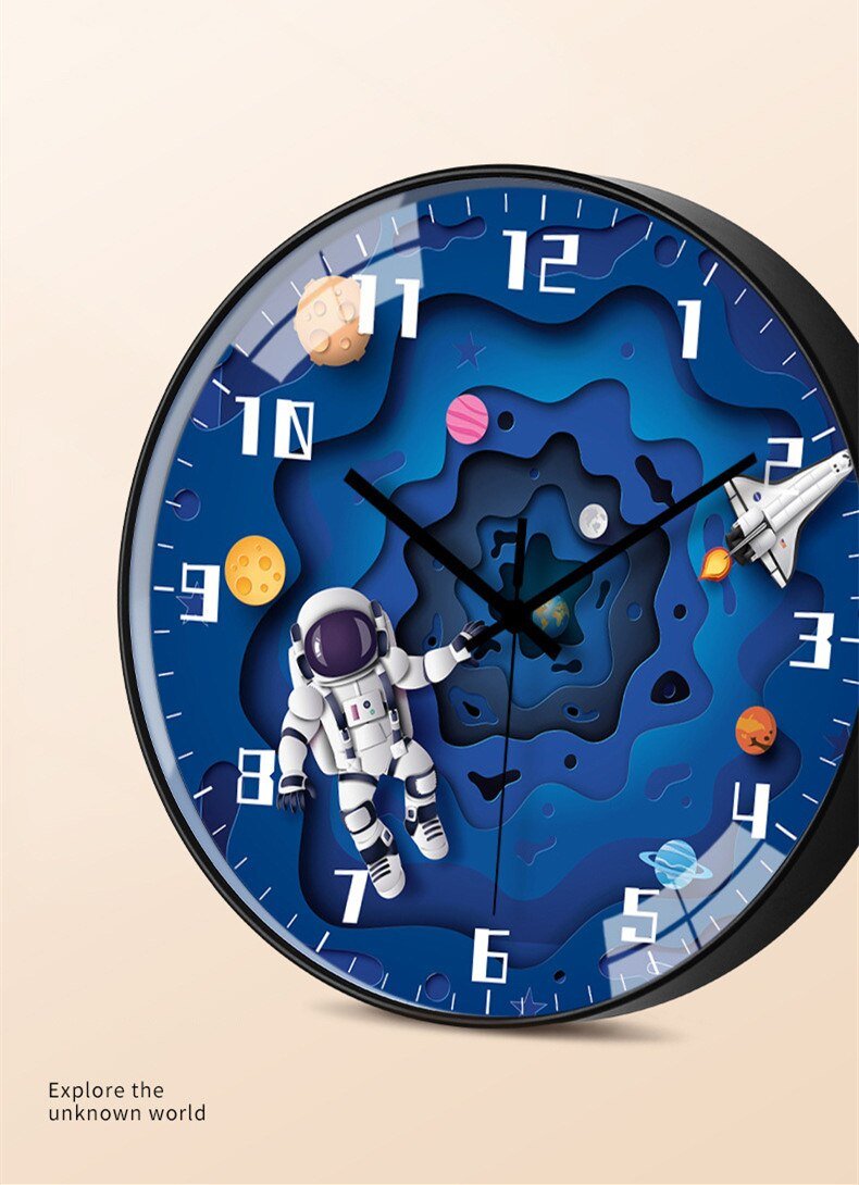 8 Inch Silent Kids Wall Clock Astronaut Space Decor - Casatrail.com