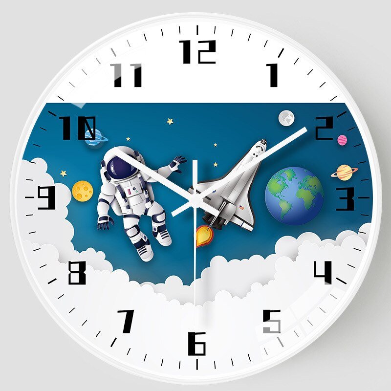 8 Inch Silent Kids Wall Clock Astronaut Space Decor - Casatrail.com