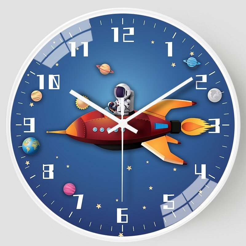 8 Inch Silent Kids Wall Clock Astronaut Space Decor - Casatrail.com