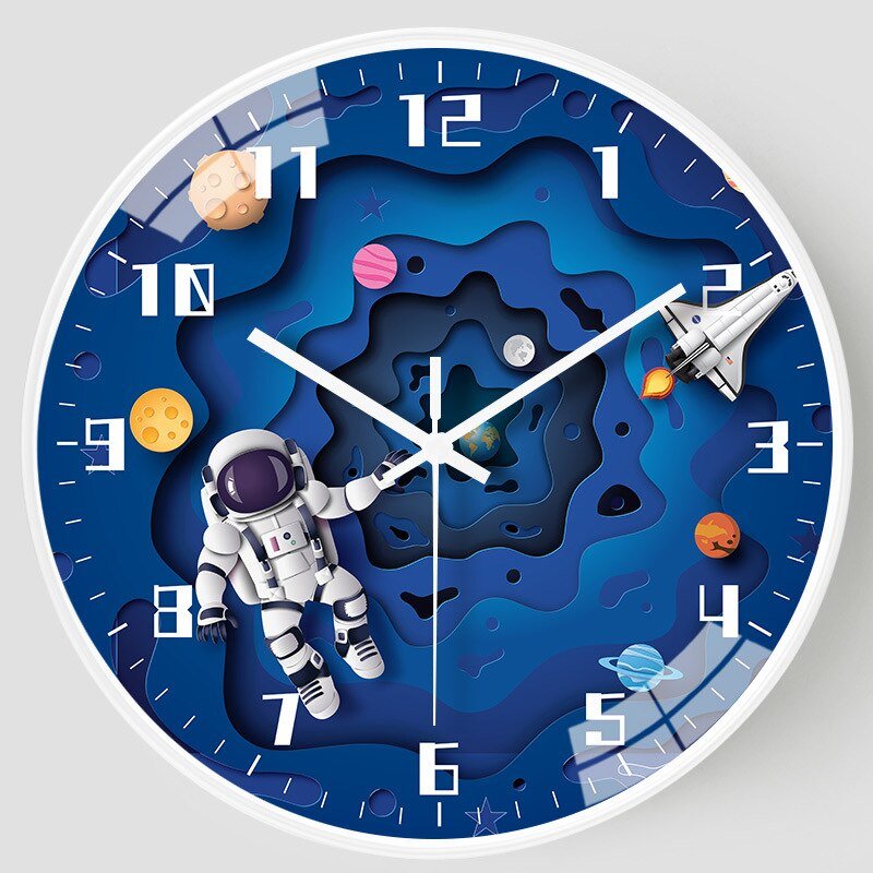 8 Inch Silent Kids Wall Clock Astronaut Space Decor - Casatrail.com