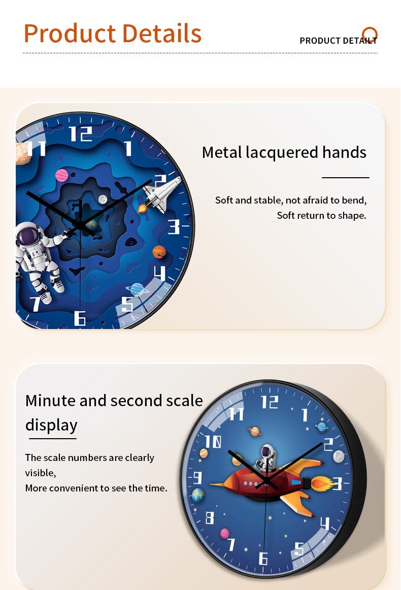 8 Inch Silent Kids Wall Clock Astronaut Space Decor - Casatrail.com