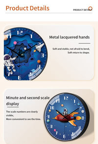 Thumbnail for 8 Inch Silent Kids Wall Clock Astronaut Space Decor - Casatrail.com