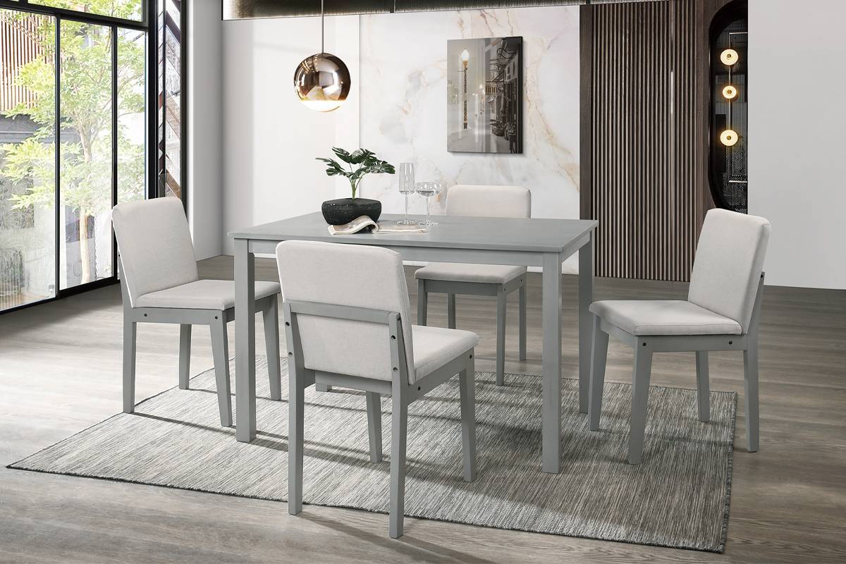 Grey Finish 5 Piece Dining Room Set Dining Table