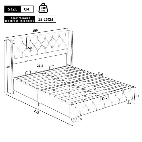 Upholstered King Size Bed With Slatted Frame And Headboard