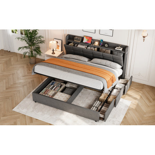 5ft King Bed Frame With Hydraulic Storage & Headboard, Storage And Drawers