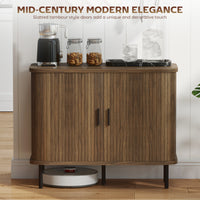 Thumbnail for 35.4 Sideboard Buffet Cabinet With Storage With Slatted Tambour Doors And Metal Legs