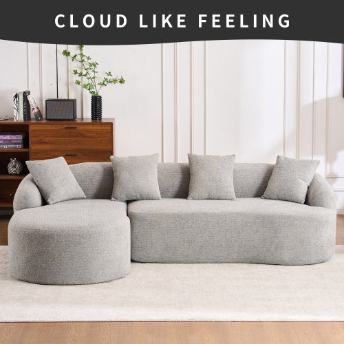Grey Compression Sofa with Chaise Lounge & 4 Pillows