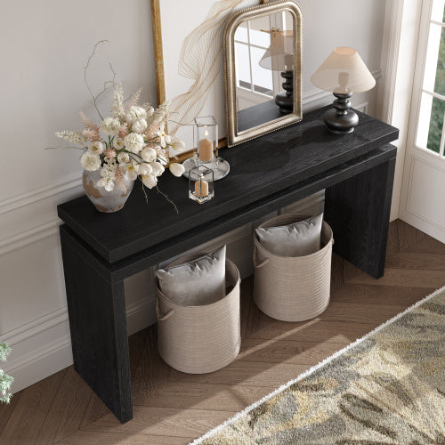 Retro Wooden Entryway Table With Double Board Suspension Design