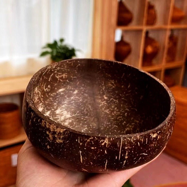 9 - 15cm Natural Coconut Bowl Set with Wooden Spoon - Casatrail.com