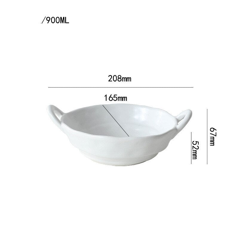 900ML Nordic Style Ceramic Salad Bowls with Handle - Casatrail.com