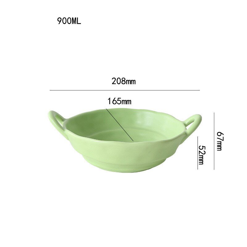 900ML Nordic Style Ceramic Salad Bowls with Handle - Casatrail.com