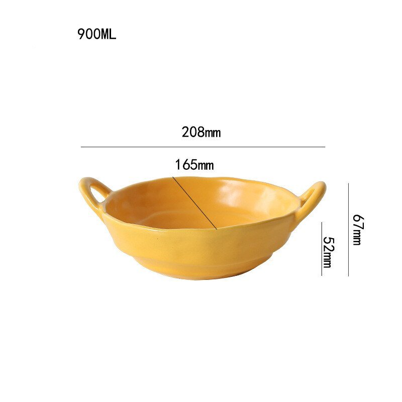 900ML Nordic Style Ceramic Salad Bowls with Handle - Casatrail.com