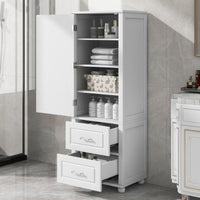 Thumbnail for Tall Freestanding Storage Cabinet With Two Drawers And Adjustable Shelf