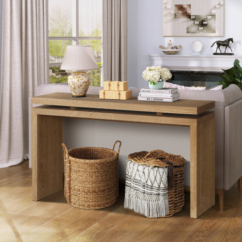 Retro Wooden Entryway Table With Double Board Suspension Design