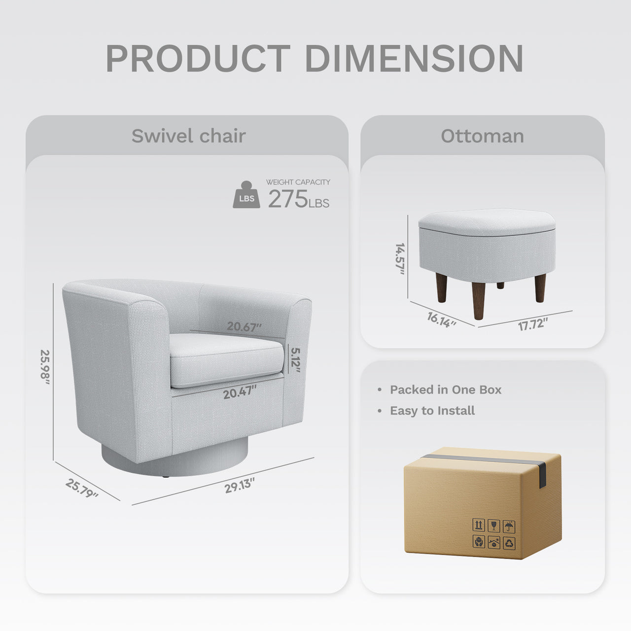 Swivel Barrel Accent Chair With Ottoman