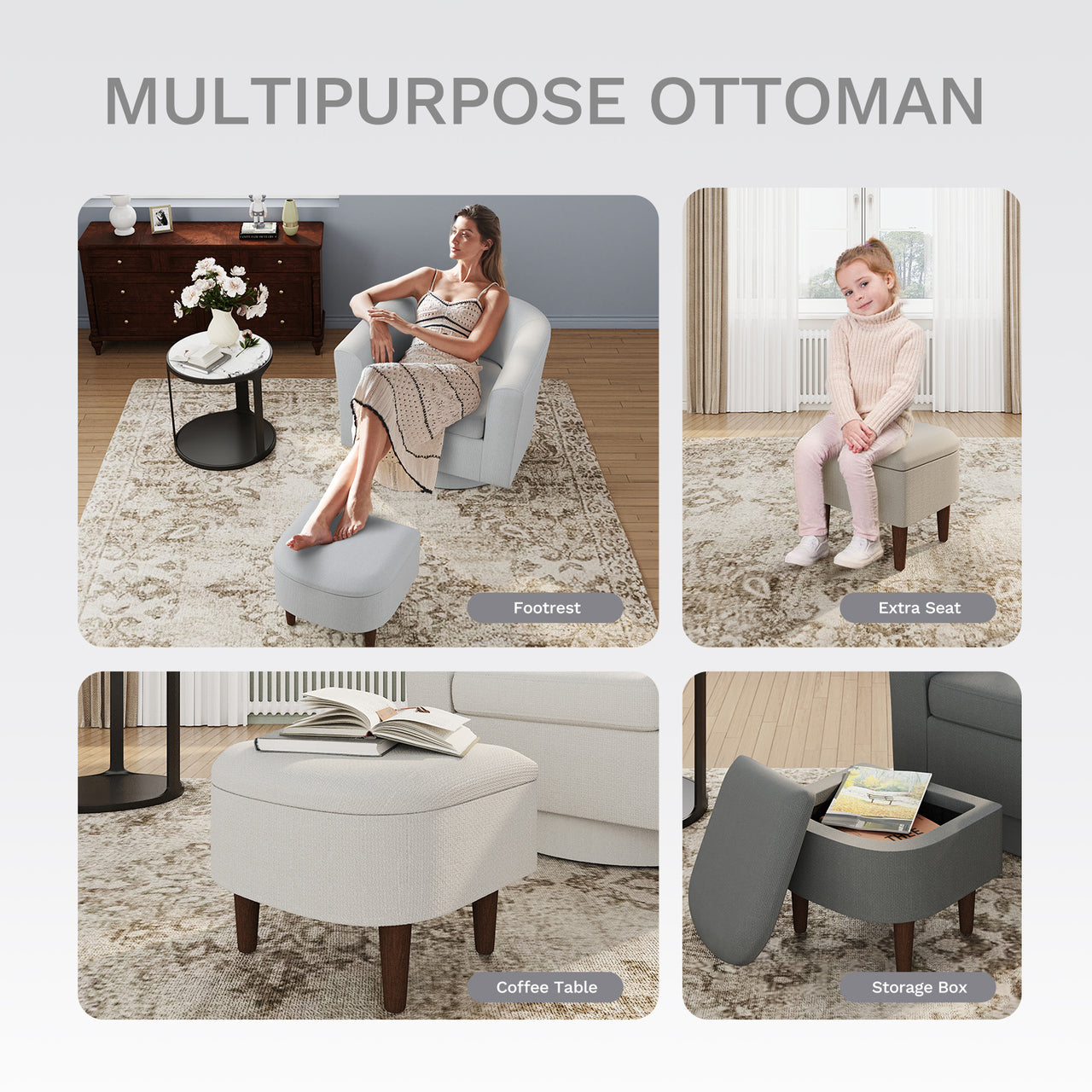 Swivel Barrel Accent Chair With Ottoman