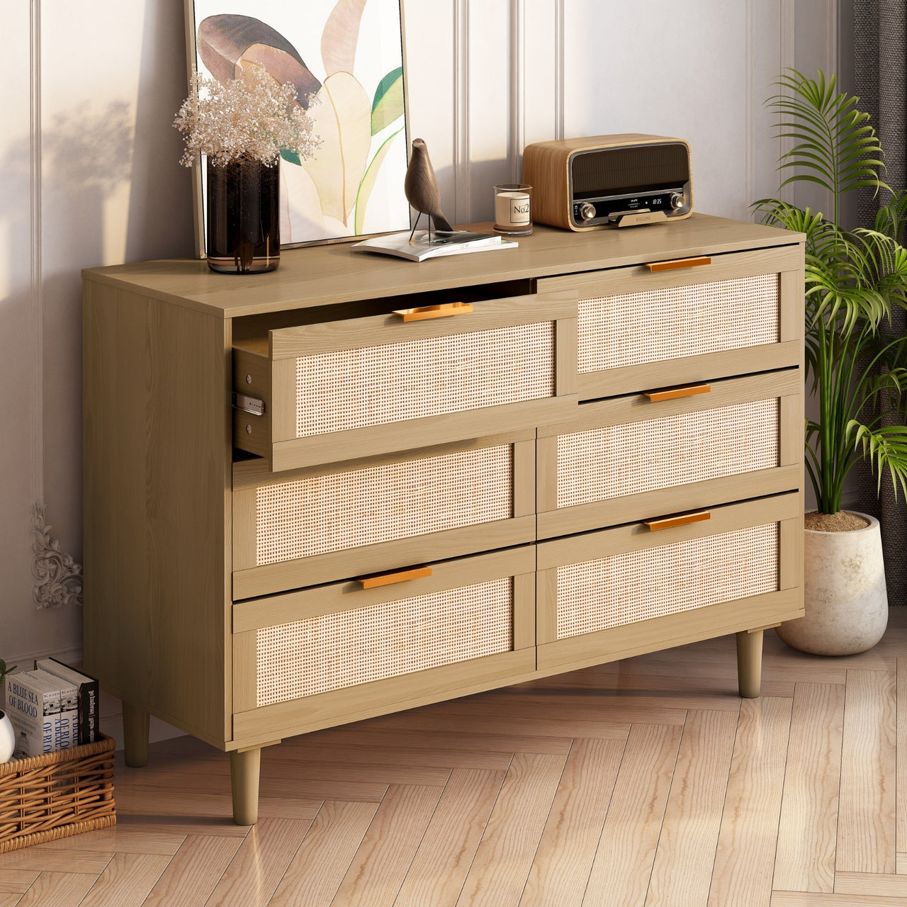 6 Drawers Dresser Rattan